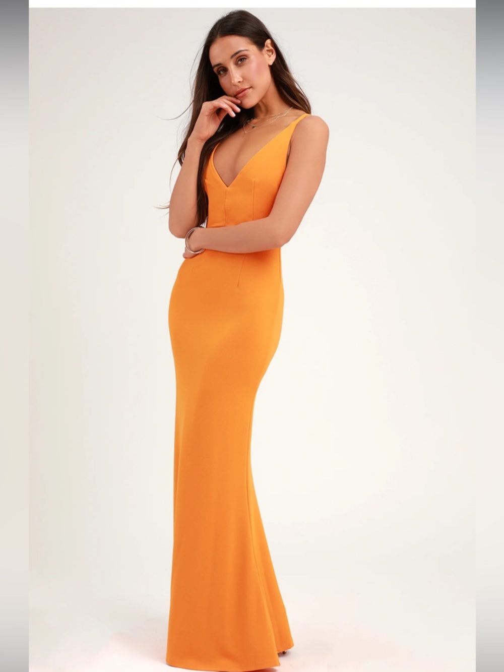 Melora Orange V-Neck Mermaid Dress